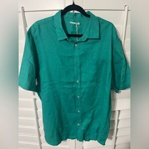 Monoprix 100% Linen Teal Button-Up Shirt XXL New With Tags
